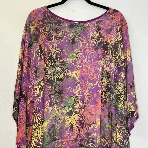 Hand Made Corful Paisley Geometric Print Fringed Poncho‎ Kimono Cover Up OS - Picture 3 of 7